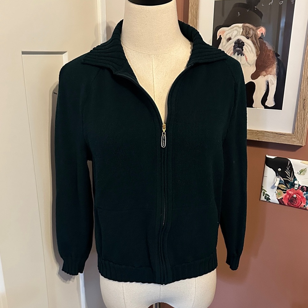 St. John Sport Essentials by Marie Gray Deep teal Green pockets Knit cardigan